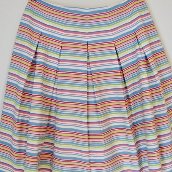 Talbots Striped Skirt Blue Pink Colourful Pleated A-Line Flare Skirt Size 2 - Picture 8 of 14
